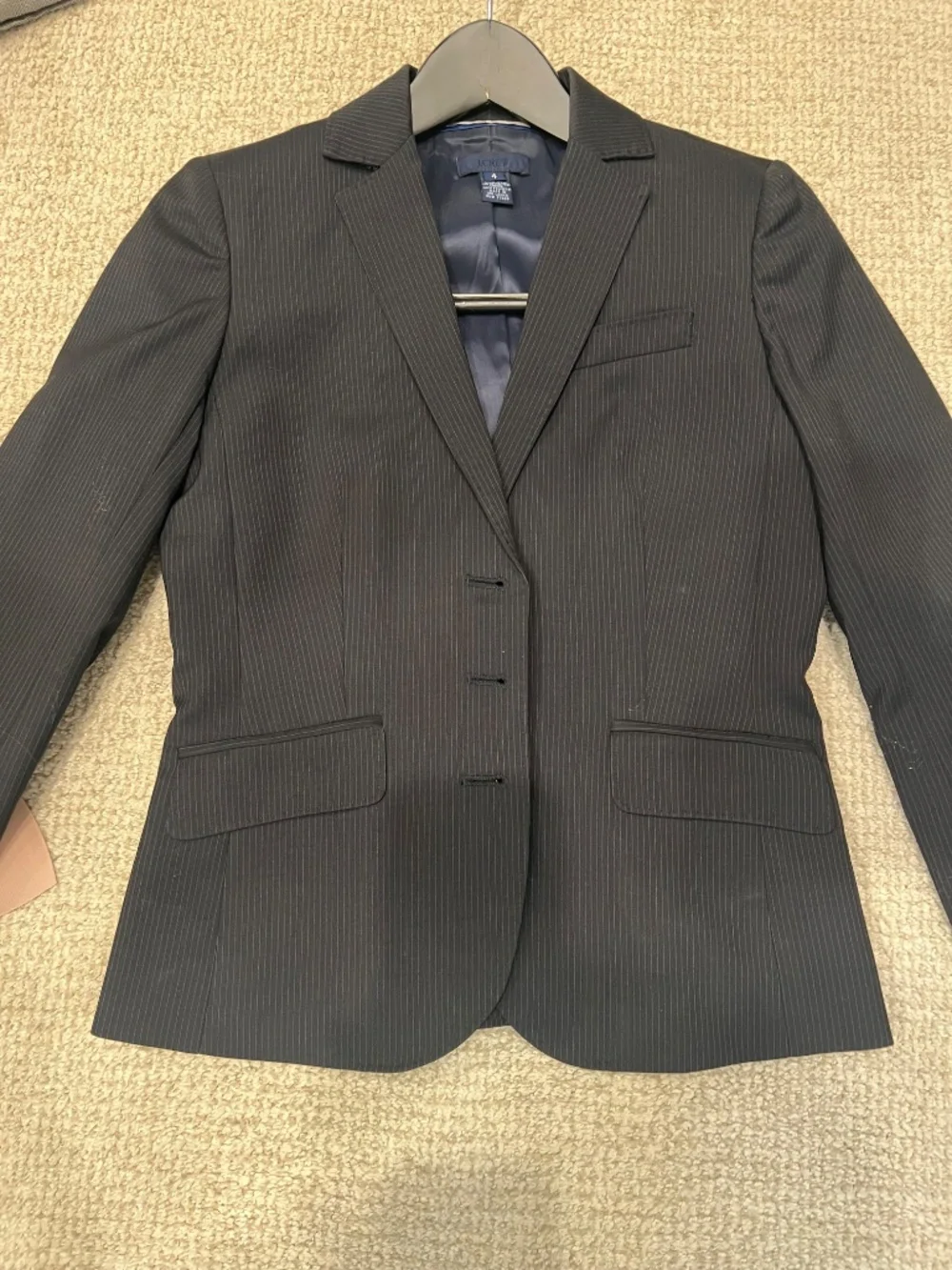 J.Crew Navy Pinstripe Wool Blend Skirt Suit Set Blazer & Pencil Skirt